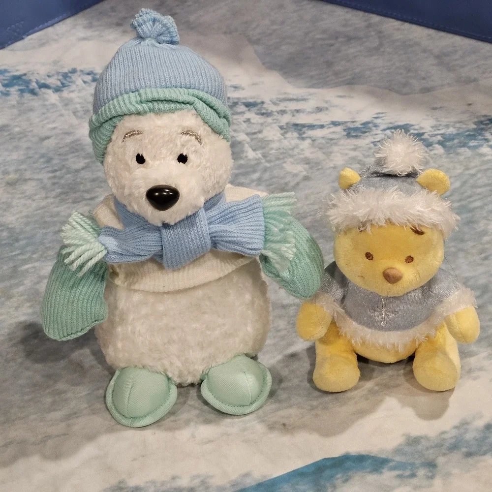 Disney Winnie The Pooh Winter Plush Bundle Snow Bear Scarf Hat Baby Pooh